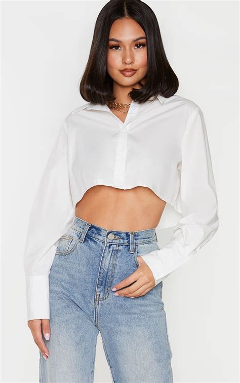 oversized open collar shirt|cropped white shirt with collar.